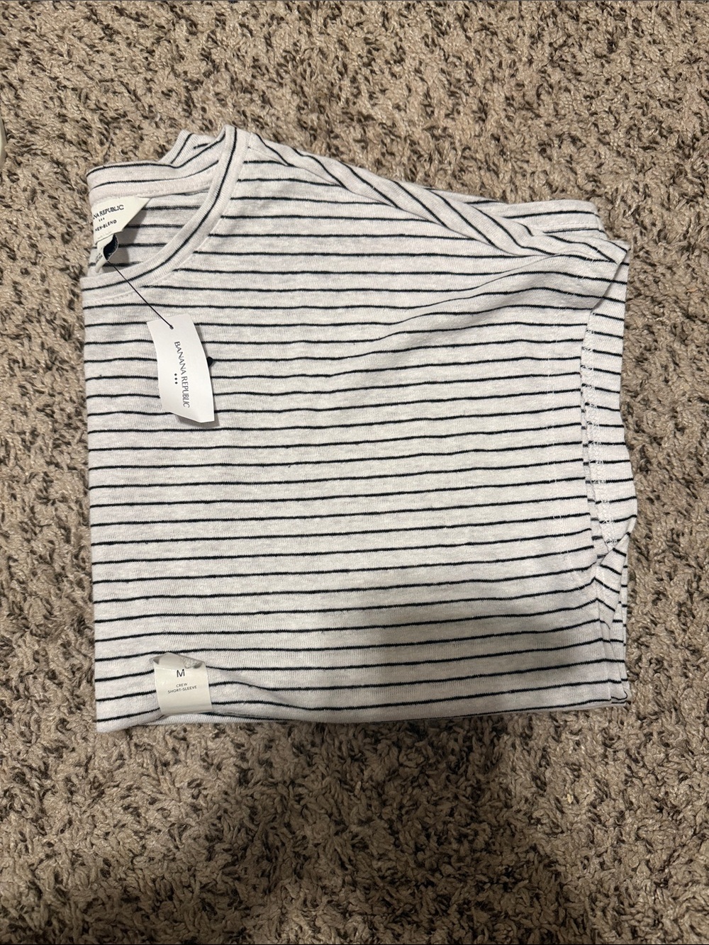 NWT Banana Republic linen blend cap-sleeve mini stripes black white